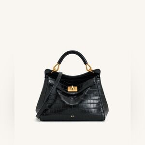Lucia Classic Top Handbag - Black Croc